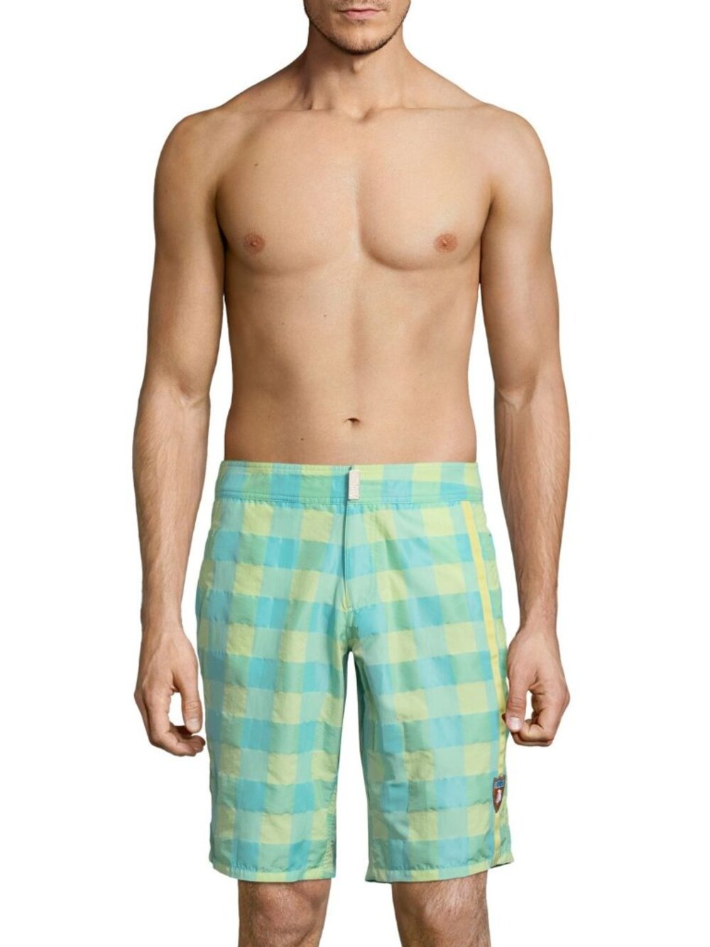 Vilebrequin Checkered Swim Trunks, Turquoise/Aqua, Men Size Large